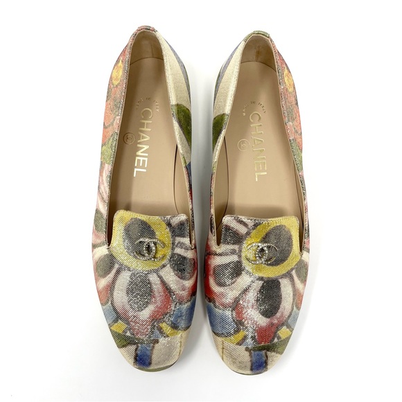 NEW Chanel Interlocking CC Logo Loafers Flats Shoes Gold Floral Leather 36.5 6 - Picture 2 of 12